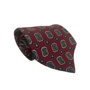 Tommy Hilfiger Men's Silk Tie Red Blue Stars Geometric Pattern Formal